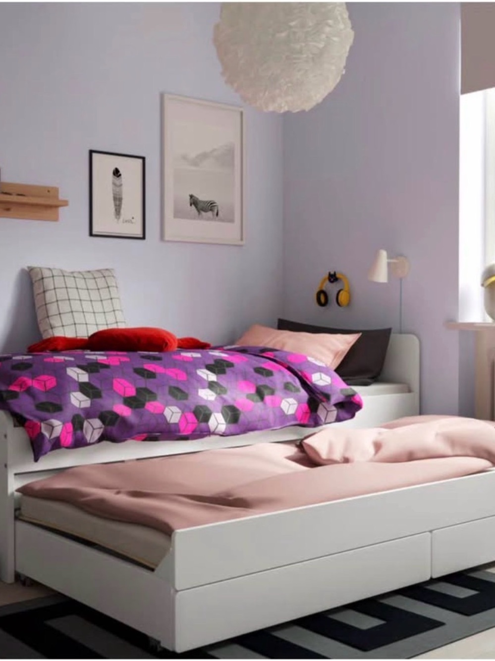 IKEA Purple Geometric Comforter with Pink and Gray Accents